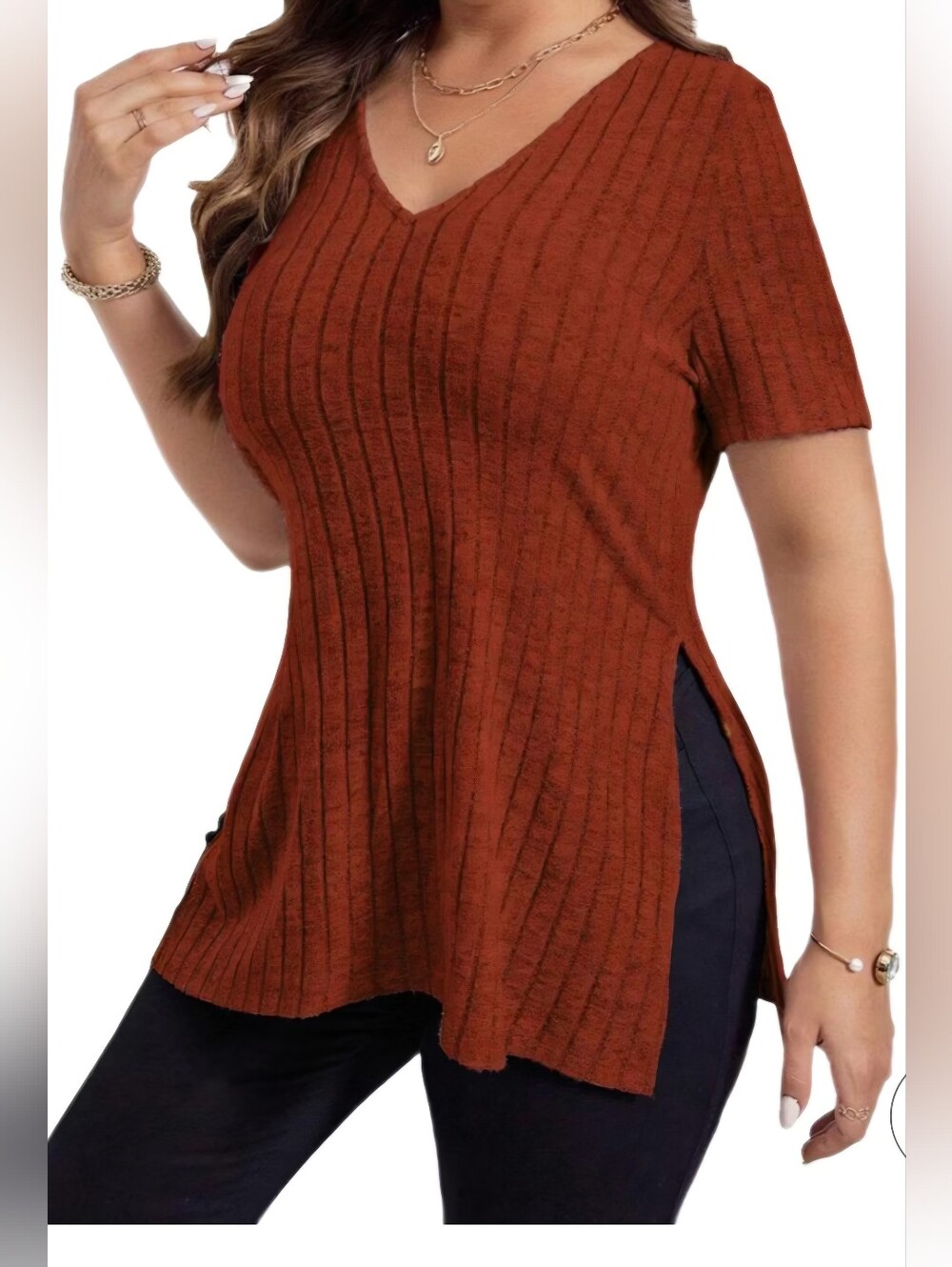 V-Neck Top With Slits